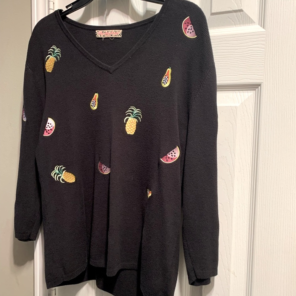 Women’s Black Tunic w/ tropical fruit on it